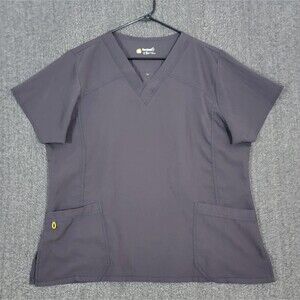 WonderWink Four 4 Stretch Scrub Top Womens XL Gray V-Neck Pockets 6214